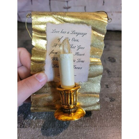 Golden scroll candle AS IS ornament love language lighted Xmas decor - Picture 1 of 3